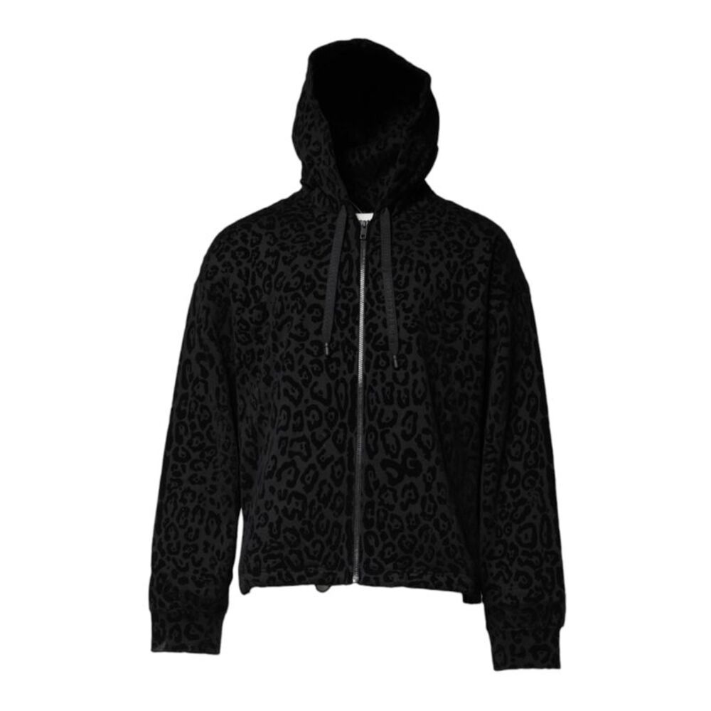 Dolce & Gabbana Black Leopard Full Zip Hooded Sweatshirt Men's Sweater